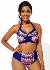 Bowknot Halter Tribal Print Bikini Set