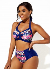 Bowknot Halter Tribal Print Bikini Set