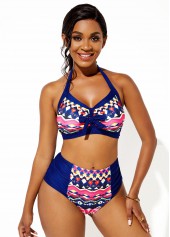 Bowknot Halter Tribal Print Bikini Set
