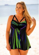 Printed Bowknot Plus Size Swimdress and Panty