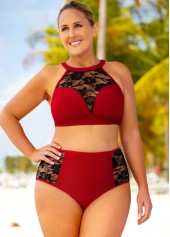 Lace Stitching High Waisted Plus Size Bikini Set