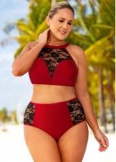 Lace Stitching High Waisted Plus Size Bikini Set