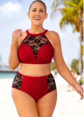 Lace Stitching High Waisted Plus Size Bikini Set