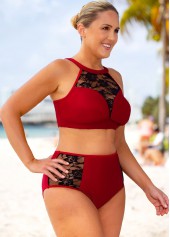 Lace Stitching High Waisted Plus Size Bikini Set