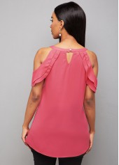 Keyhole Neckline Cold Shoulder Rhinestone Detail Blouse