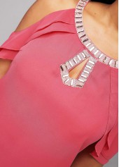 Keyhole Neckline Cold Shoulder Rhinestone Detail Blouse