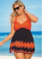 Plus Size Cross Front Printed Wide Strap Swimdress Top-No Bottom