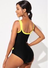 Mesh Panel Wide Strap One Piece Swimwear 