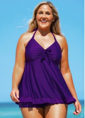 Tie Back Plus Size Bowknot Swimdress and Shorts