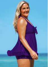 Tie Back Plus Size Bowknot Swimdress and Shorts