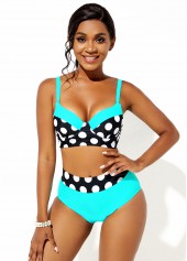 High Waisted Contrast Polka Dot Bikini Set