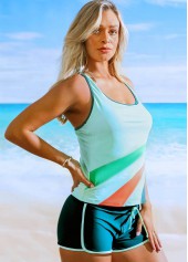 Wide Strap Striped Drawstring Waist Tankini Set