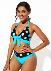 Bowknot Polka Dot Halter Neck Bikini Set