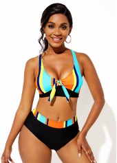 Rainbow Stripe Criss Cross Back Bikini Set 