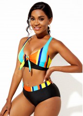 Rainbow Stripe Criss Cross Back Bikini Set 