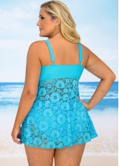 Plus Size Lace Stitching Crossover Hem Swimdress and Panty 
