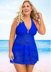 Halter Plus Size Lace Stitching Swimdress and Panty 