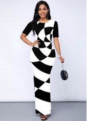 Round Neck Geometric Print Side Slit Dress
