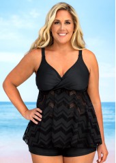 Solid Plus Size Lace Stitching Tankini Set 
