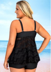 Solid Plus Size Lace Stitching Tankini Set 