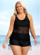 Solid Lace Patchwork Plus Size Tankini Set