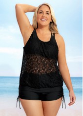 Solid Lace Patchwork Plus Size Tankini Set