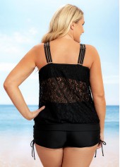 Solid Lace Patchwork Plus Size Tankini Set