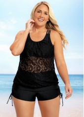 Solid Lace Patchwork Plus Size Tankini Set