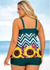 Wide Strap Plus Size Floral and Chevron Print Tankini Set 