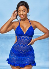 Lace Stitching Halter Solid Swimdress and Panty