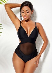 Cutout Mesh Stitching Spaghetti Strap One Piece Swimwear
