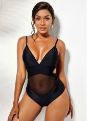 Cutout Mesh Stitching Spaghetti Strap One Piece Swimwear