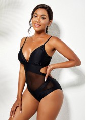 Cutout Mesh Stitching Spaghetti Strap One Piece Swimwear