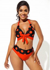 Bowknot Polka Dot Halter Bikini Set