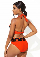 Bowknot Polka Dot Halter Bikini Set