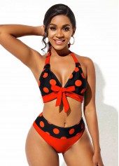 Bowknot Polka Dot Halter Bikini Set