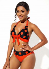 Bowknot Polka Dot Halter Bikini Set