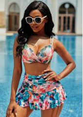 Spaghetti Strap High Waisted Floral Print Bikini Set 