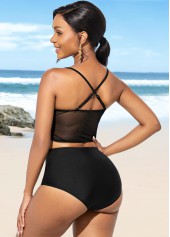 Spaghetti Strap High Waist Center Shirred Bikini Set 