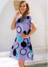 Short Sleeve Round Neck Polka Dot Dress 