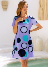 Short Sleeve Round Neck Polka Dot Dress 