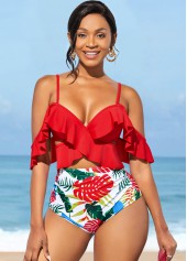Flounce Spaghetti Strap High Waisted Bikini Set