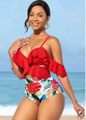 Flounce Spaghetti Strap High Waisted Bikini Set