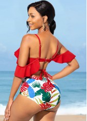 Flounce Spaghetti Strap High Waisted Bikini Set