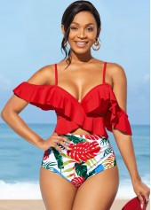 Flounce Spaghetti Strap High Waisted Bikini Set