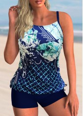 Tie Side Printed Spaghetti Strap Tankini Set 