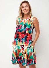 Printed Multi Color Round Neck A Line Dress