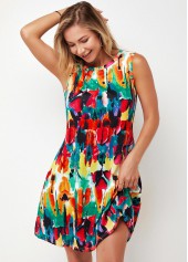 Printed Multi Color Round Neck A Line Dress