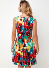 Printed Multi Color Round Neck A Line Dress