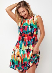 Printed Multi Color Round Neck A Line Dress